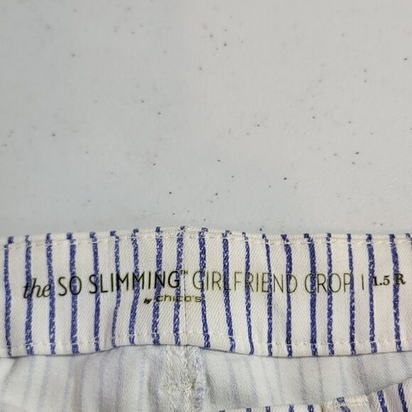 Chico's So Slimming Girlfriend Blue & White Striped Cropped Pants - Picture 8 of 12